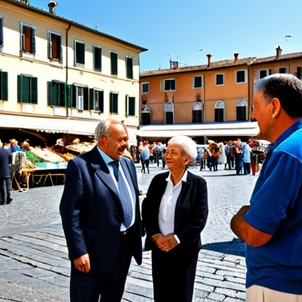 이탈리아어와 유럽연합 언어 정책 - Italian Town Square - Linguistic Heritage**

"A bustling town square in Italy, filled with people of...