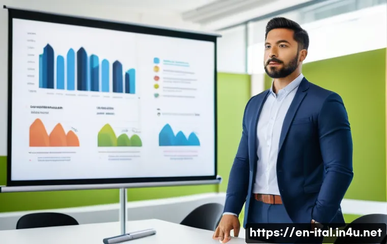 이탈리아어로 프레젠테이션 하기 - A confident young professional delivering a polished business presentation in a modern conference ro...