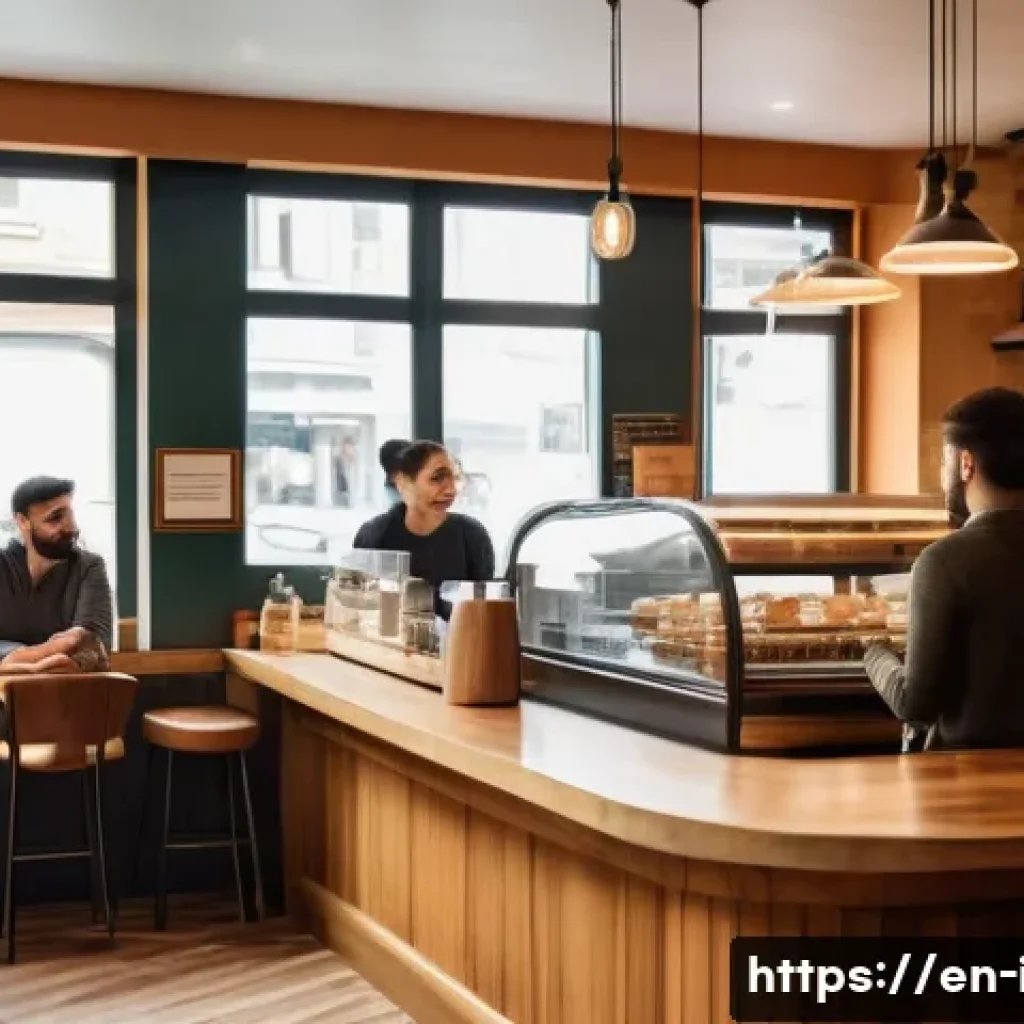 이탈리아어 전치사 사용법 - A cozy Italian caf&eacute; scene showing a young adult ordering coffee at the bar, with detailed interior e...