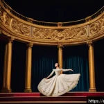 Home 21 이탈리아어 속 음악 및 오페라 가사 - A grand Italian opera stage scene capturing a soprano in an elegant, flowing gown with delicate lace...