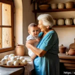 Home 19 이탈리아어로 감정 표현의 미묘한 차이 - A warm Italian family scene in a cozy rustic kitchen, an elderly Italian grandmother smiling tenderl...