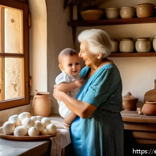 Home 31 이탈리아어로 감정 표현의 미묘한 차이 - A warm Italian family scene in a cozy rustic kitchen, an elderly Italian grandmother smiling tenderl...
