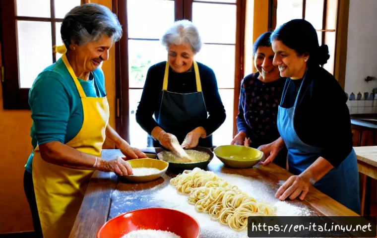 이탈리아어와 이민자 문화 - Photorealistic community cooking class in a warm Italian neighborhood kitchen, an Italian grandmothe...